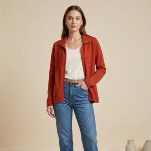 Eileen Fisher Rust Organic Cotton Open Collar Cardigan Sweater Jacket Size M